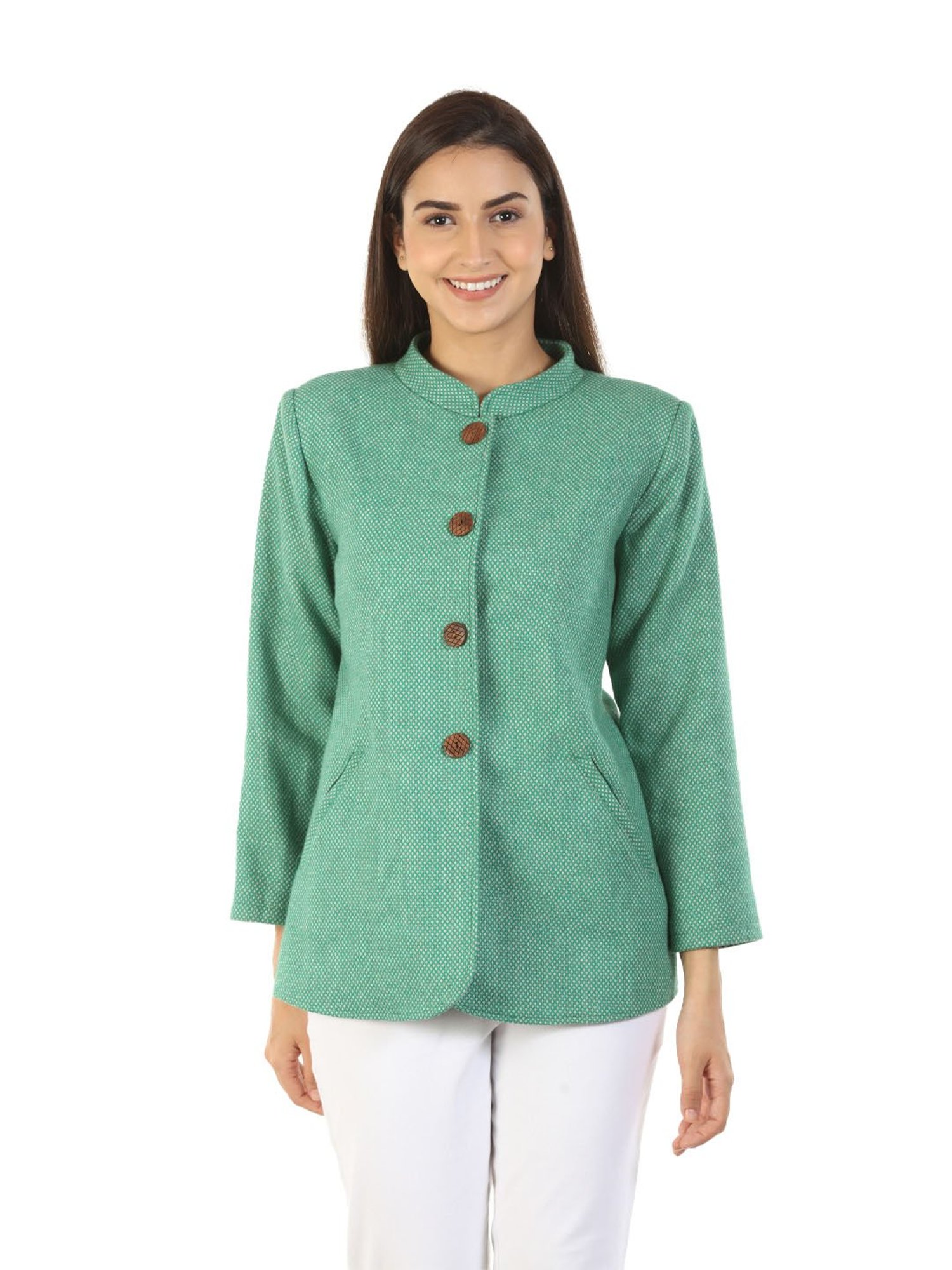 Mustard Green Self Design Jacket