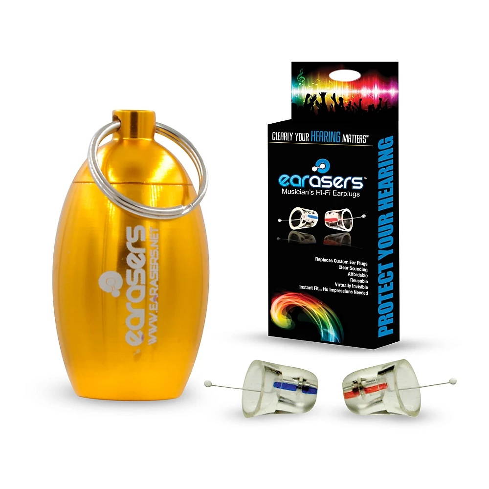 Earasers Medium Musicians Plugs and Carrying Case Bundle Gold