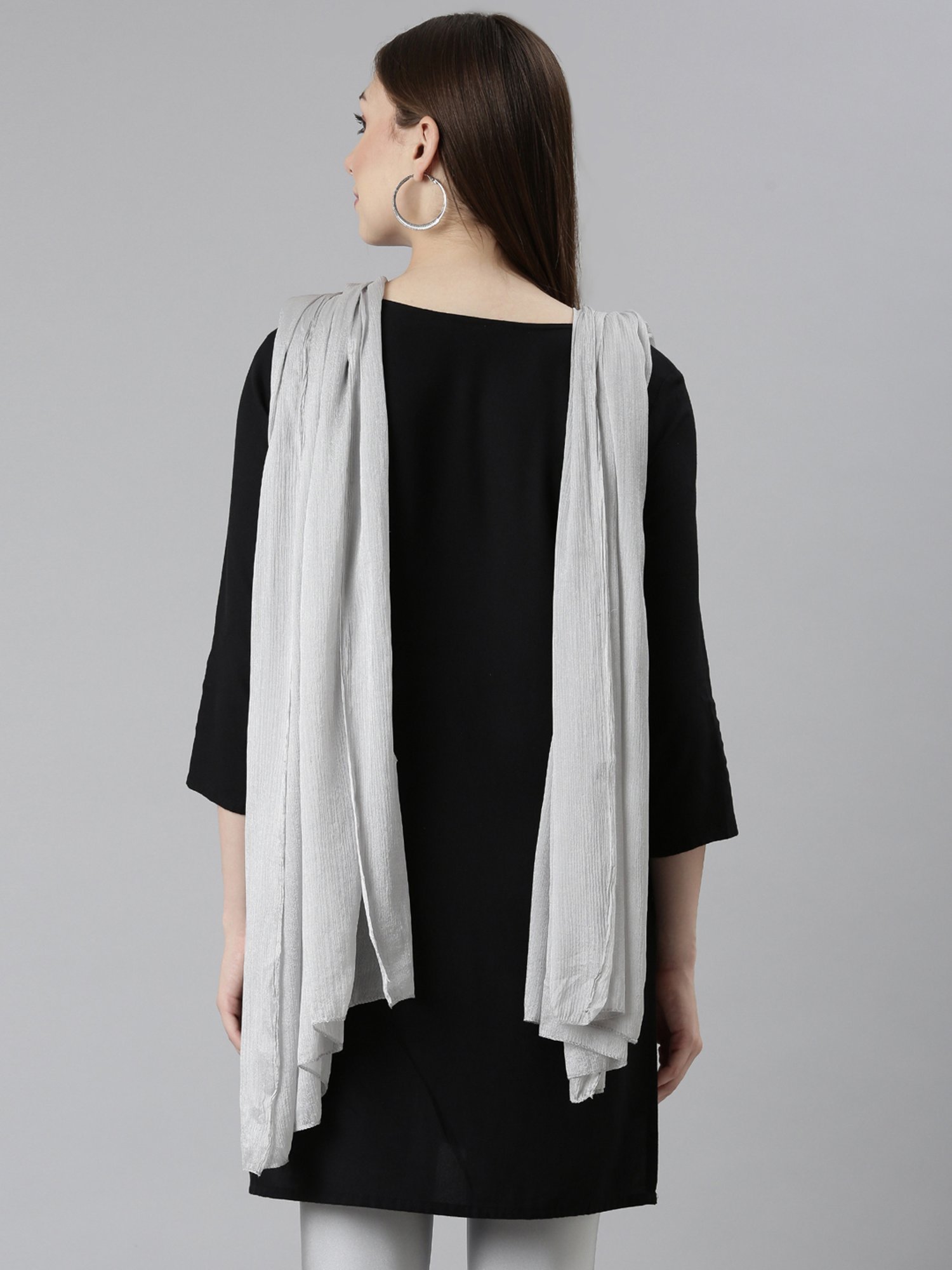 TWIN BIRDS White & Silver Plain Dupatta - Pack Of 2