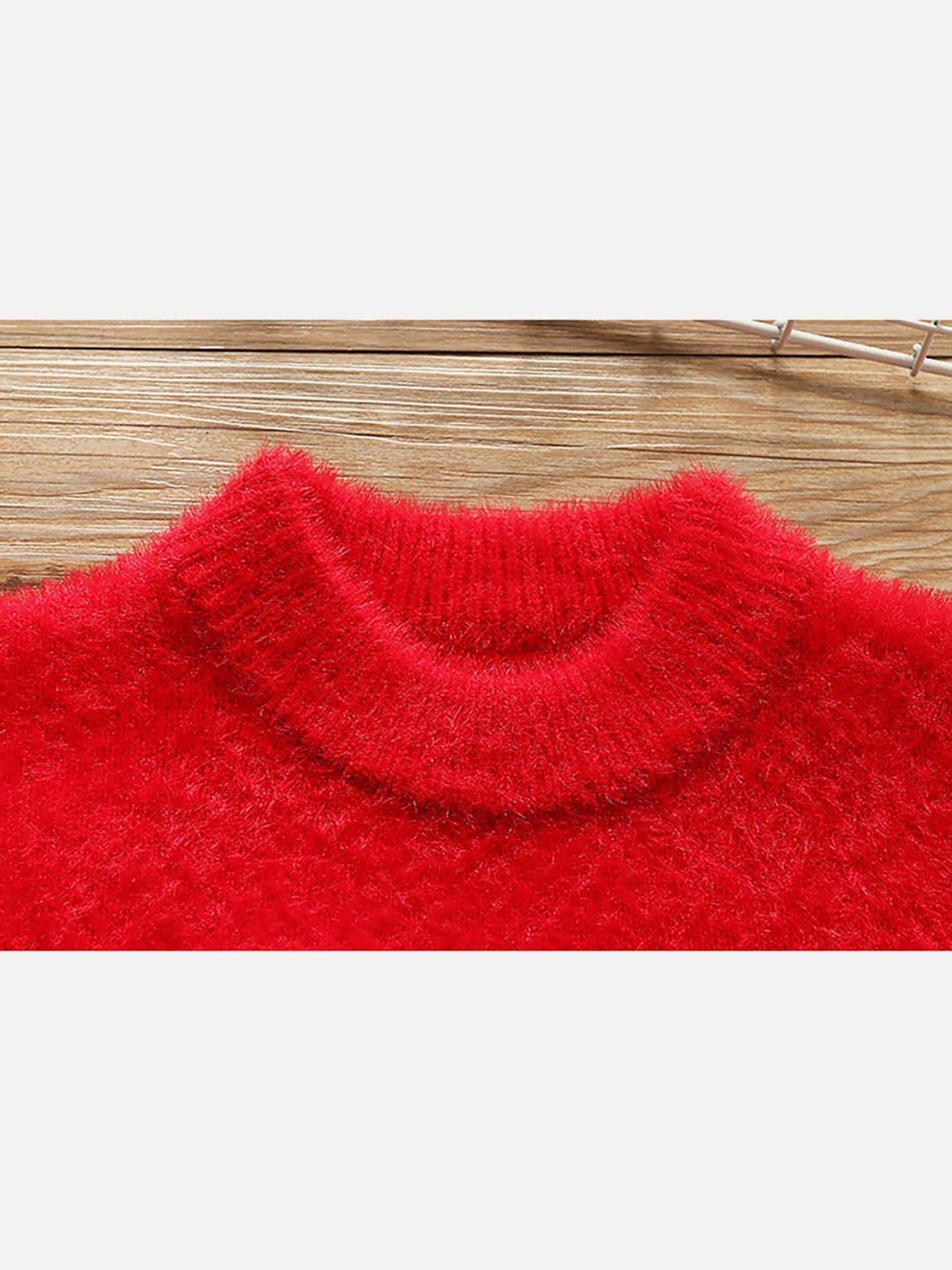 Little Surprise Box Kids Red Embroidered Full Sleeves Sweater