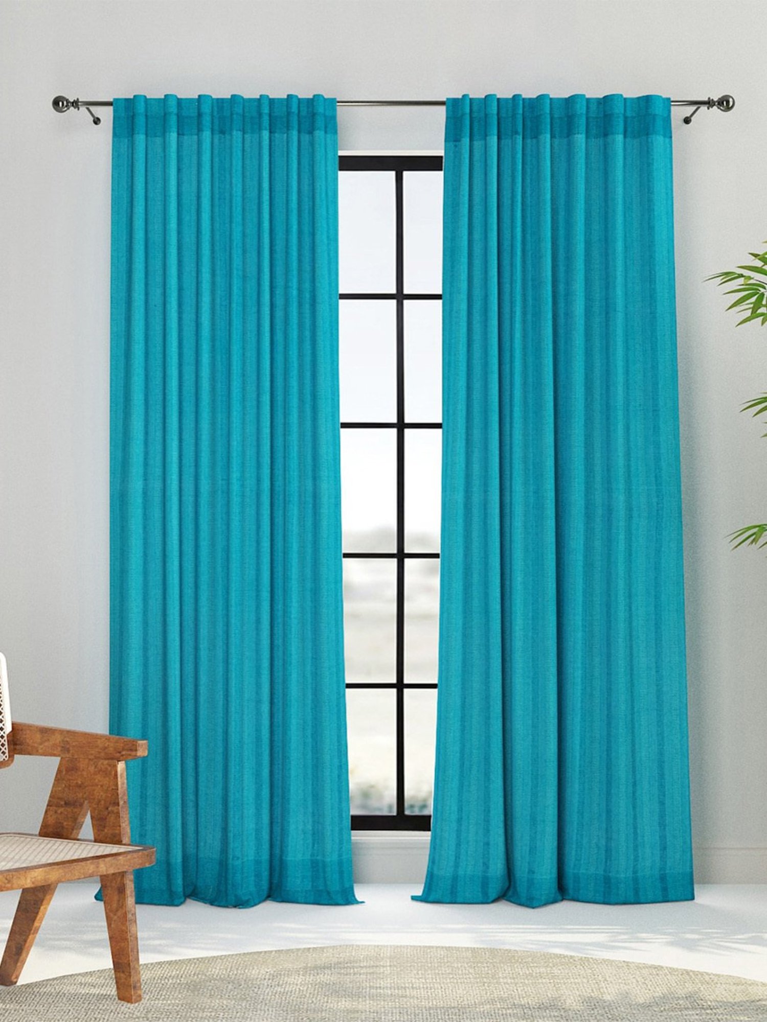 Fabindia Home Marika Blue Cotton 9 ft Long Door Curtain
