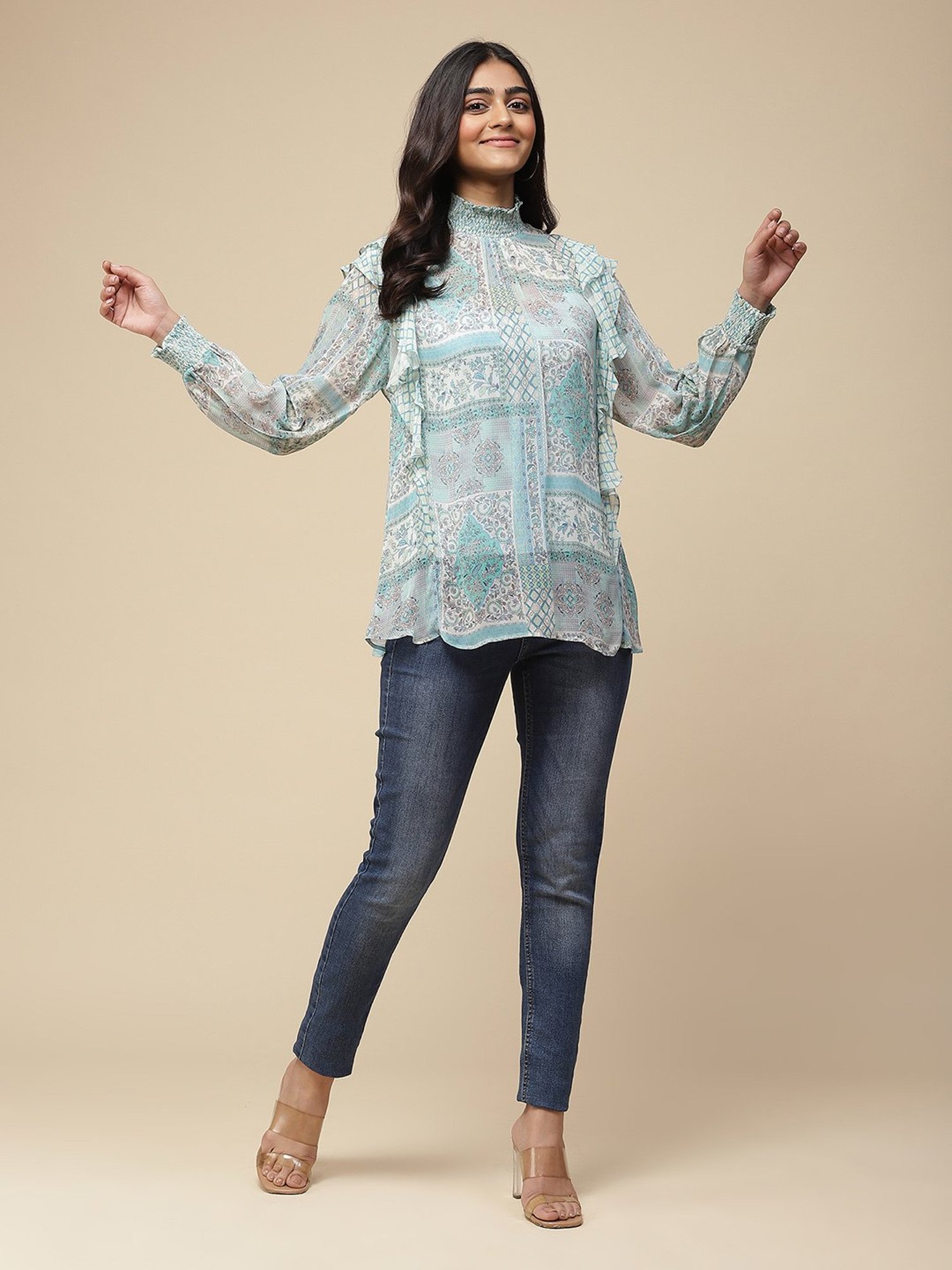 aarke Ritu Kumar Blue Printed Top With Camisole