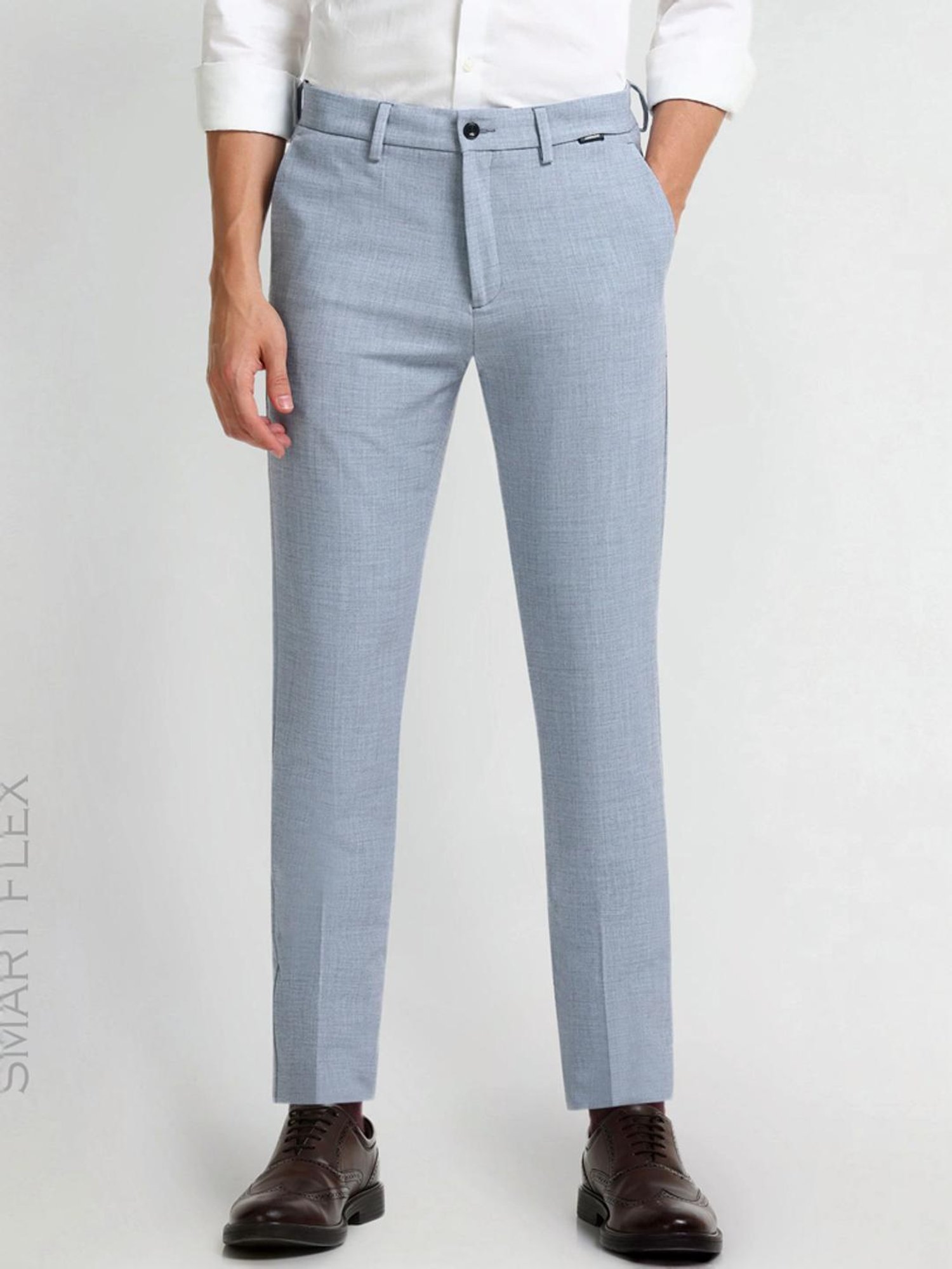 Arrow New York Blue Slim Fit Texture Trousers