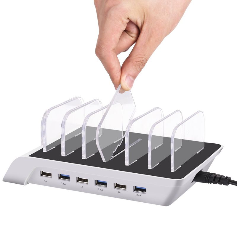 Trexonic 10.2A 6-Port USB Charging Station with Brackets, Silver