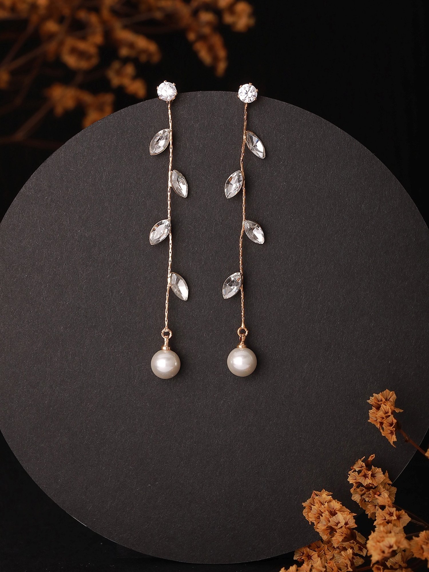 Aatmana Gold-Toned & White Contemporary Drop Earrings