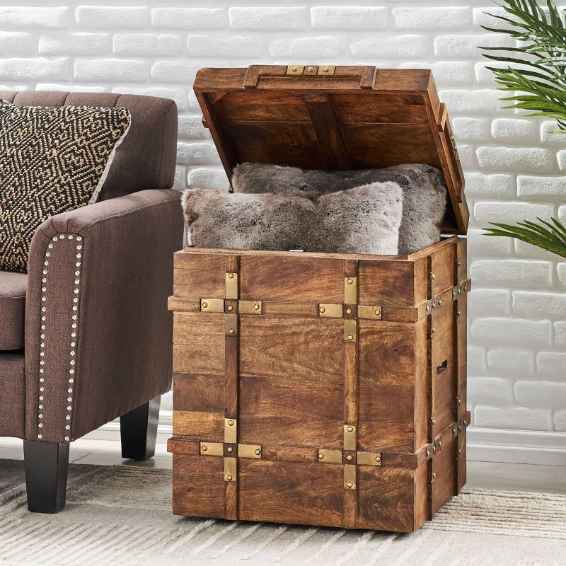 Tucker Handcrafted Boho Wood Storage Trunk Natural/Brass - Christopher Knight Home
