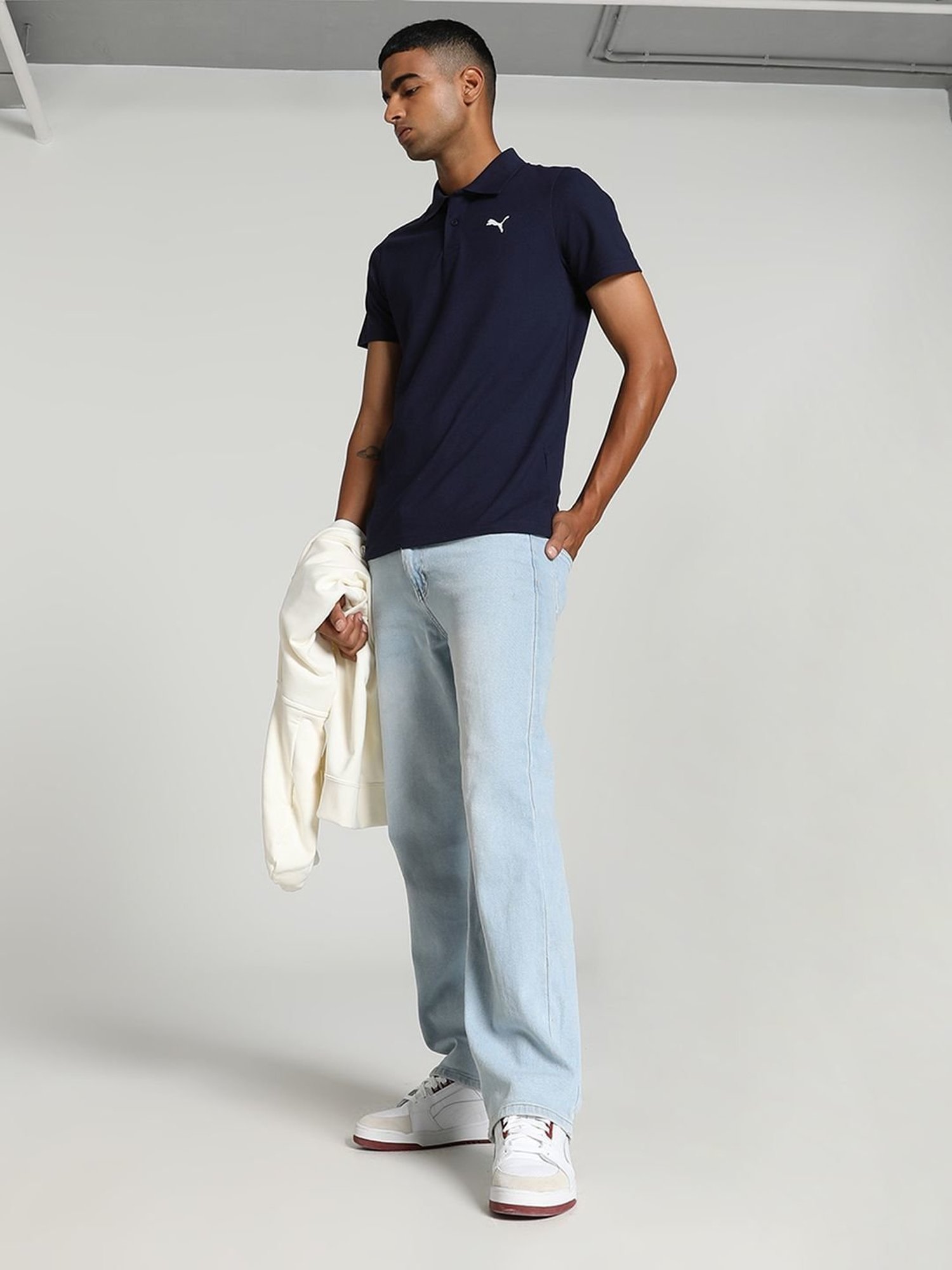 Puma Navy Cotton Slim Fit Polo T-Shirt