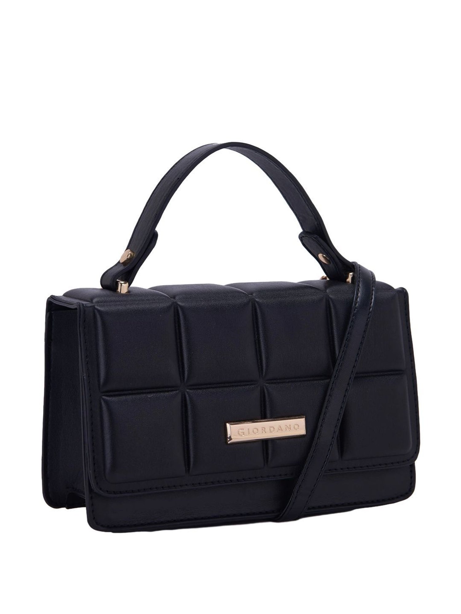 Giordano Black Quilted Medium Satchel Handbag