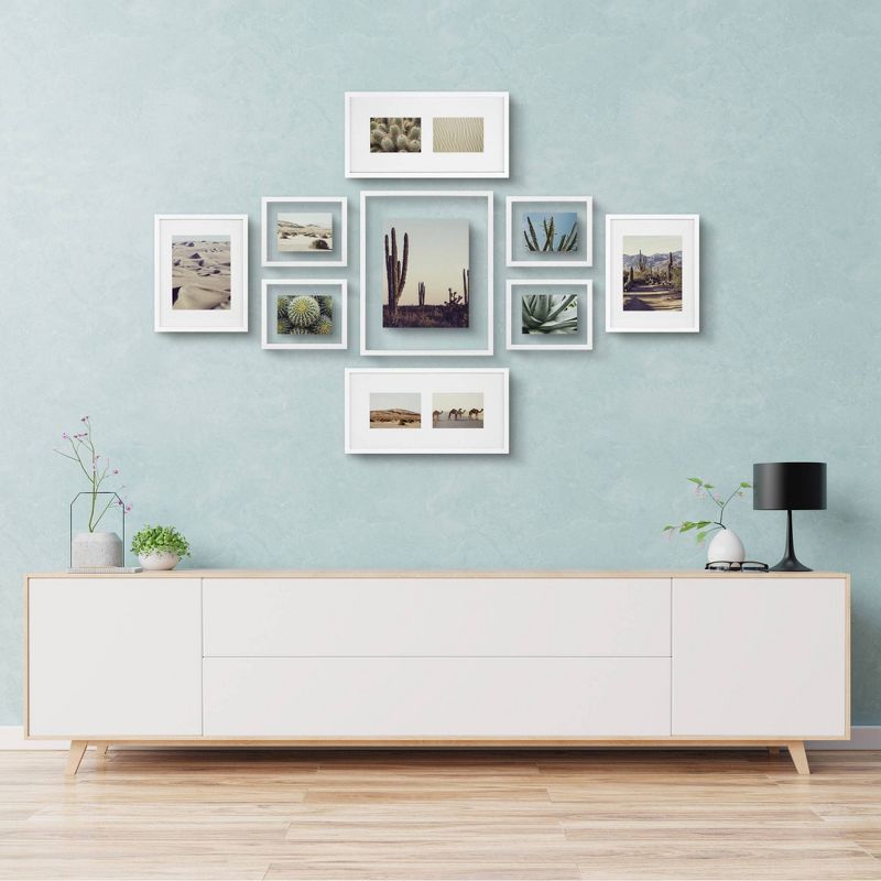 9pc Gallery Wall Frame Set with Decorative Art Prints Matted and Float Frames - Gallery Solutions