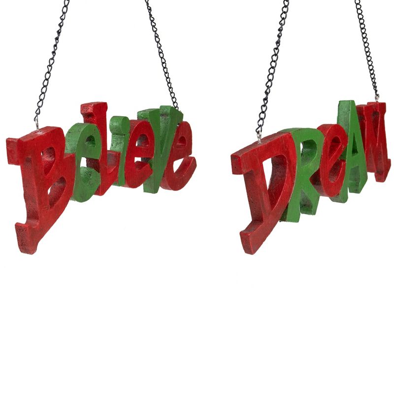 Northlight 9.5" Red and Green Hanging "Believe' and "Dream" Christmas Wall Decoration 9.5"