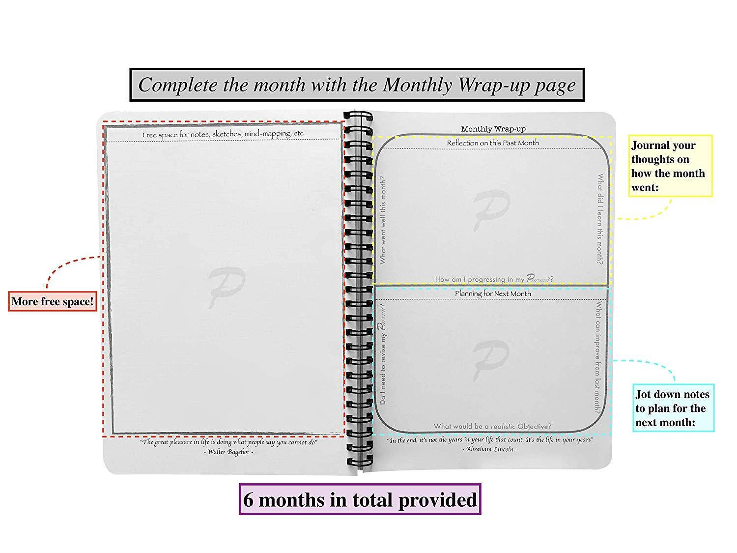 Pursuit Goal Journal - A Unique, Down-to-Earth Method for Productivity, Motivation, Mindfulness, and Goal Planning.