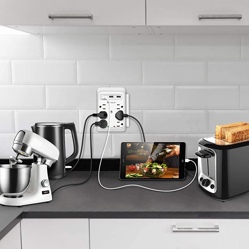 Multiple Outlet Wall Plug Surge Protector with 3 USB Ports Smart 34A Total 6 Outlet Extender Splliter Adapter for Dorm Room Home amp Office 1080Joules