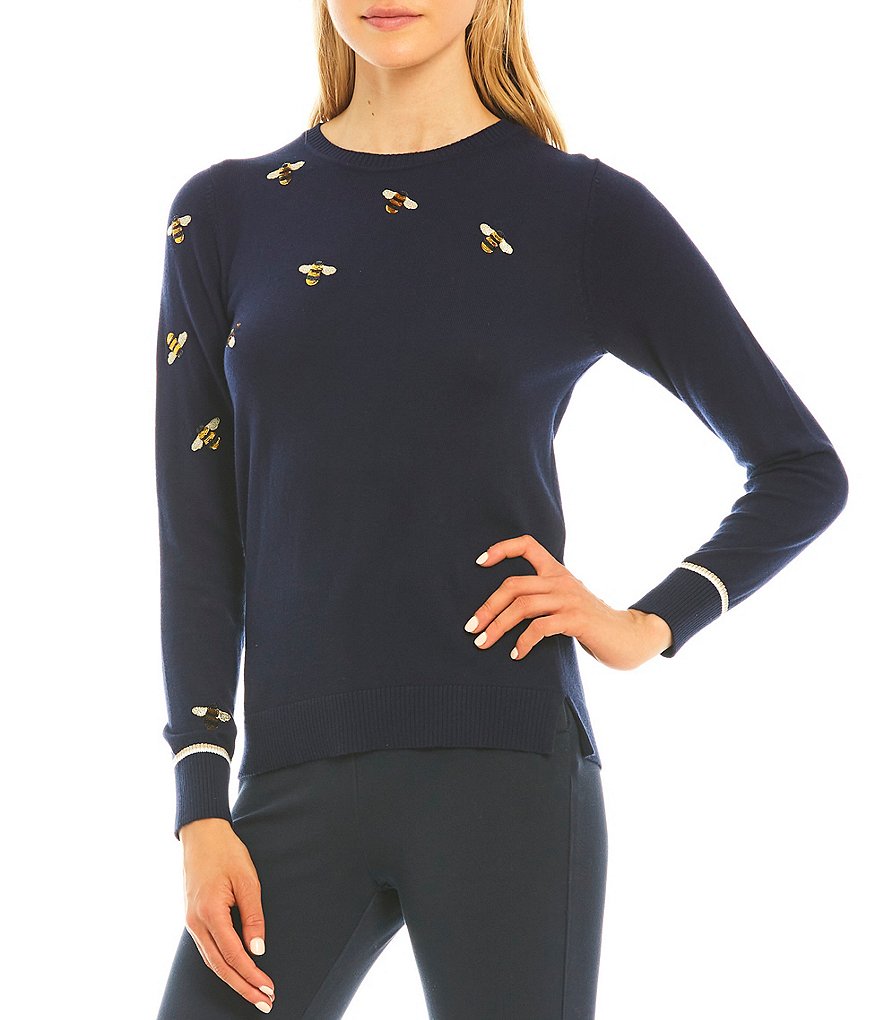 Joules Miranda Embellished Bee Knit Crew Neck Long Sleeve Top