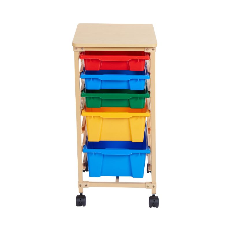 ECR4Kids Mobile Storage Organizer with 5 Trays, Sand with Assorted Color Drawers