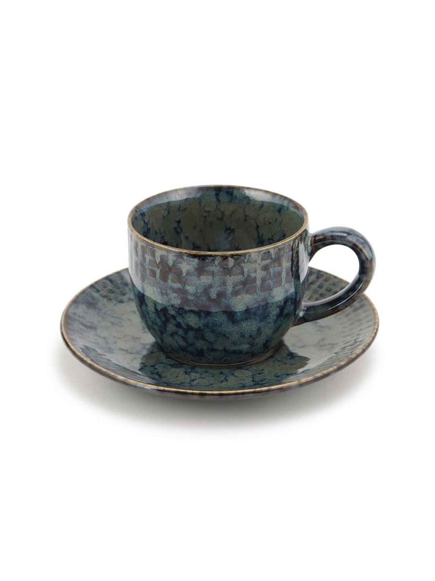 India Circus Floral Blue Bone China Cup Saucer (Set of 8)