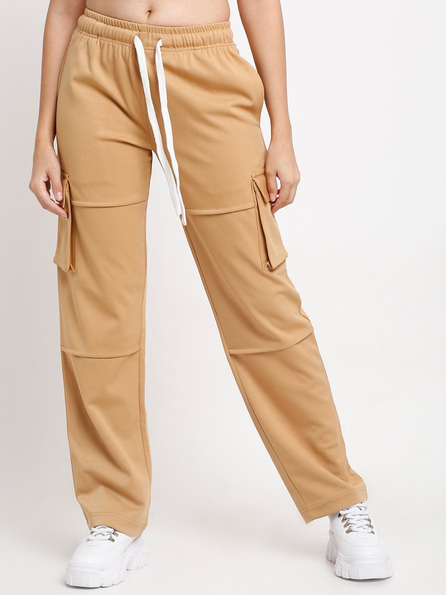 EVERDION Tan Straight Fit Mid Rise Cargo Pants