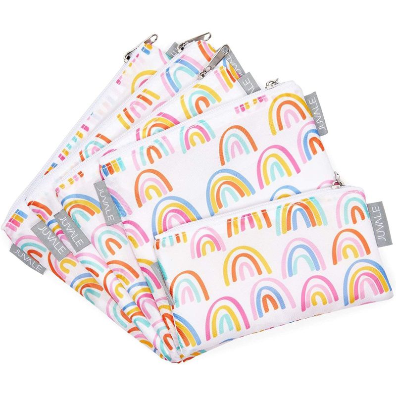 Juvale 5 Pack Resealable Plastic Bags, Colorful Rainbow Reusable Snack Bags with Zipper (3 Sizes)