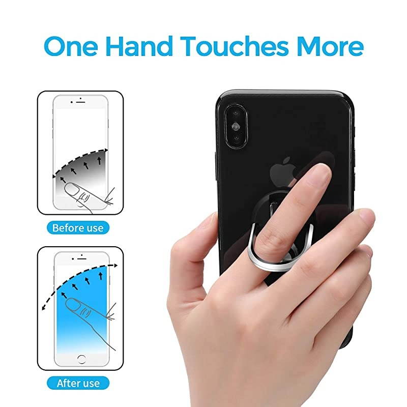Cell Phone Ring Holder Stand 3 in 1 Universal Air Vent Car Phone Mount and Finger Grip Ring Kickstand 360&deg;Rotation amp 90&deg;Flip Black