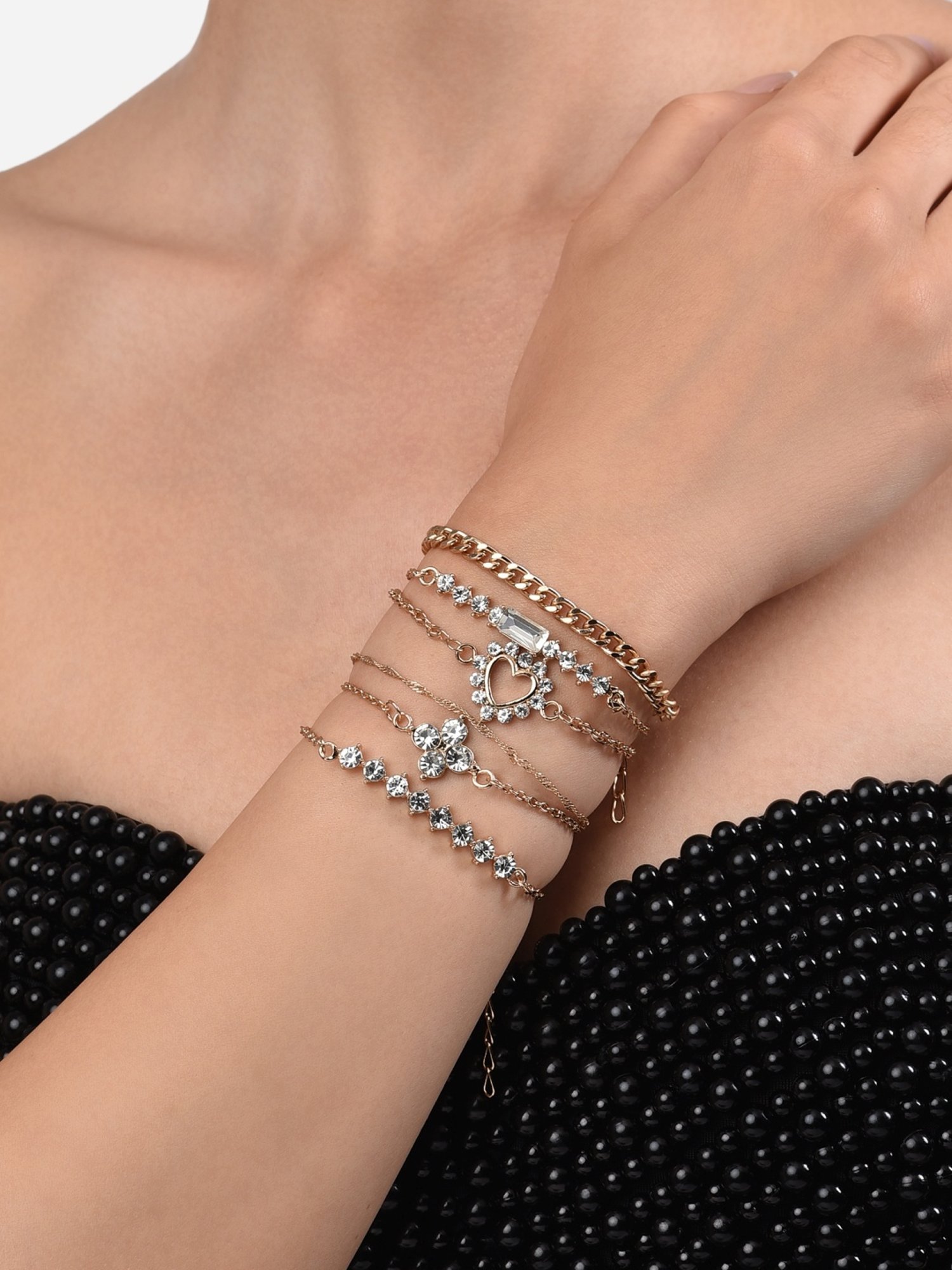 Zaveri Pearls Set Of 6 Gold Tone Dazzling Party Bling Stackable Bracelets-ZPFK14051