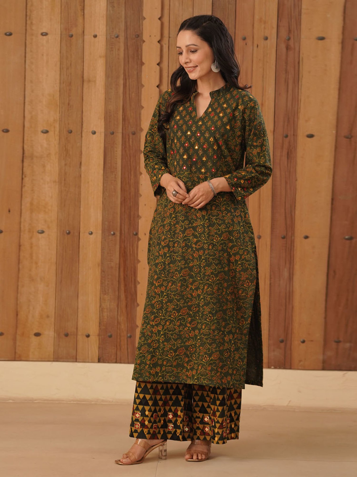 Love Chic Ajrakh Flare Kurta with side slits and 3/4th sleeves