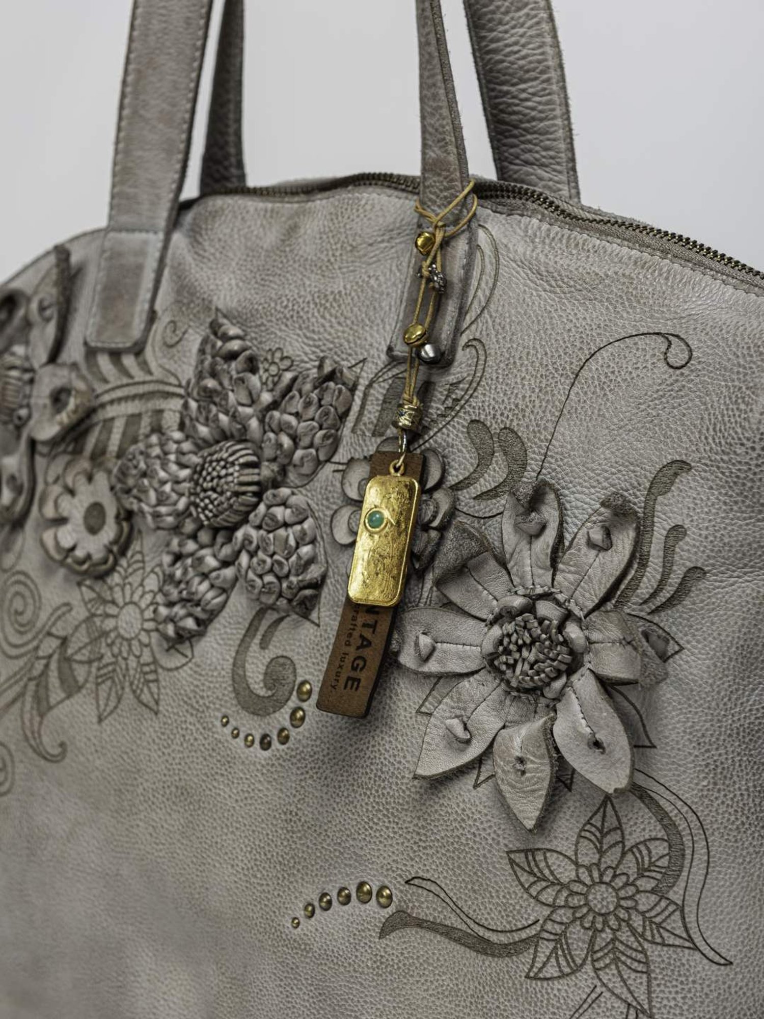 Art N Vintage Calla Grey Leather Textured Medium Tote Handbag