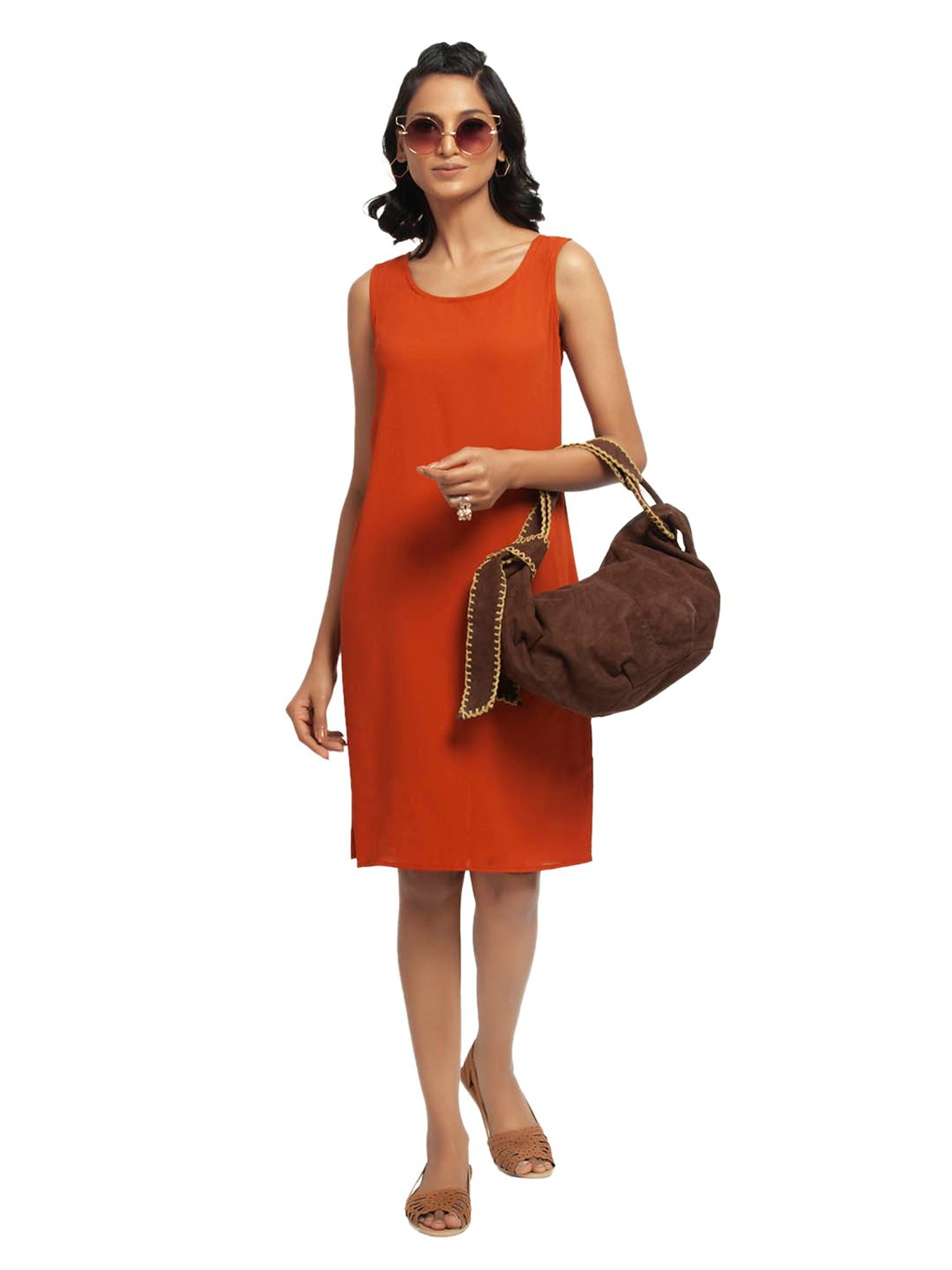 Office & You Orange Straight Fit Dress