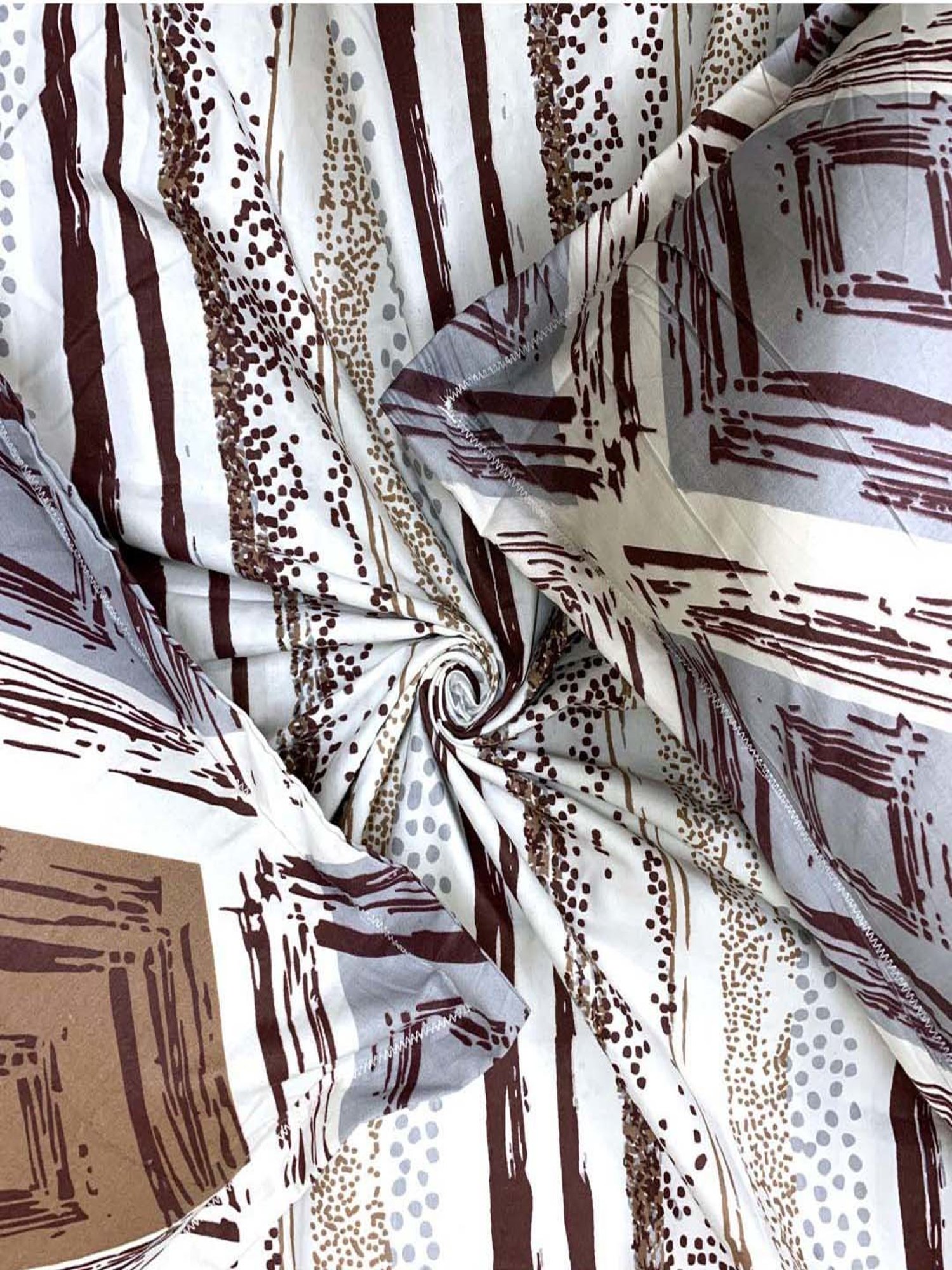 BELLA CASA Genteel Stripes Grey & Brown 180 TC Cotton Bedsheet with 2 Pillow Covers