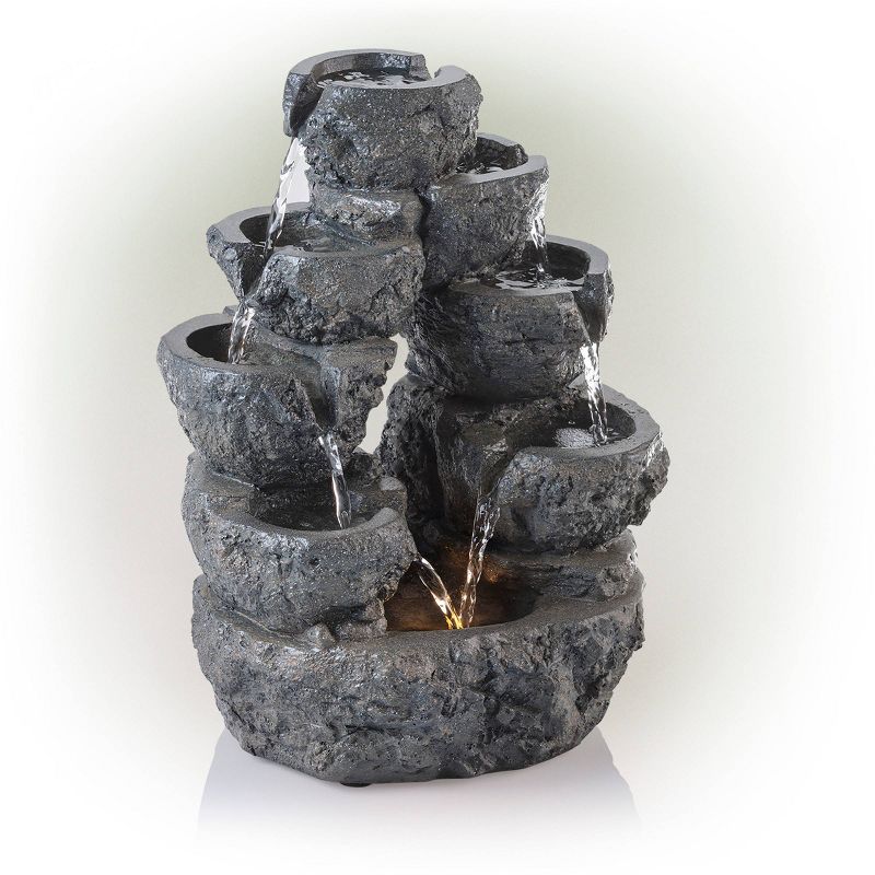 Alpine 14" Multi Tiered Cascading LED Fountain Gray
