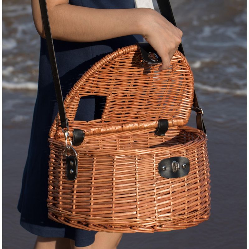Vintiquewise Wicker Fishing Creel with Faux Leather Shoulder Strap