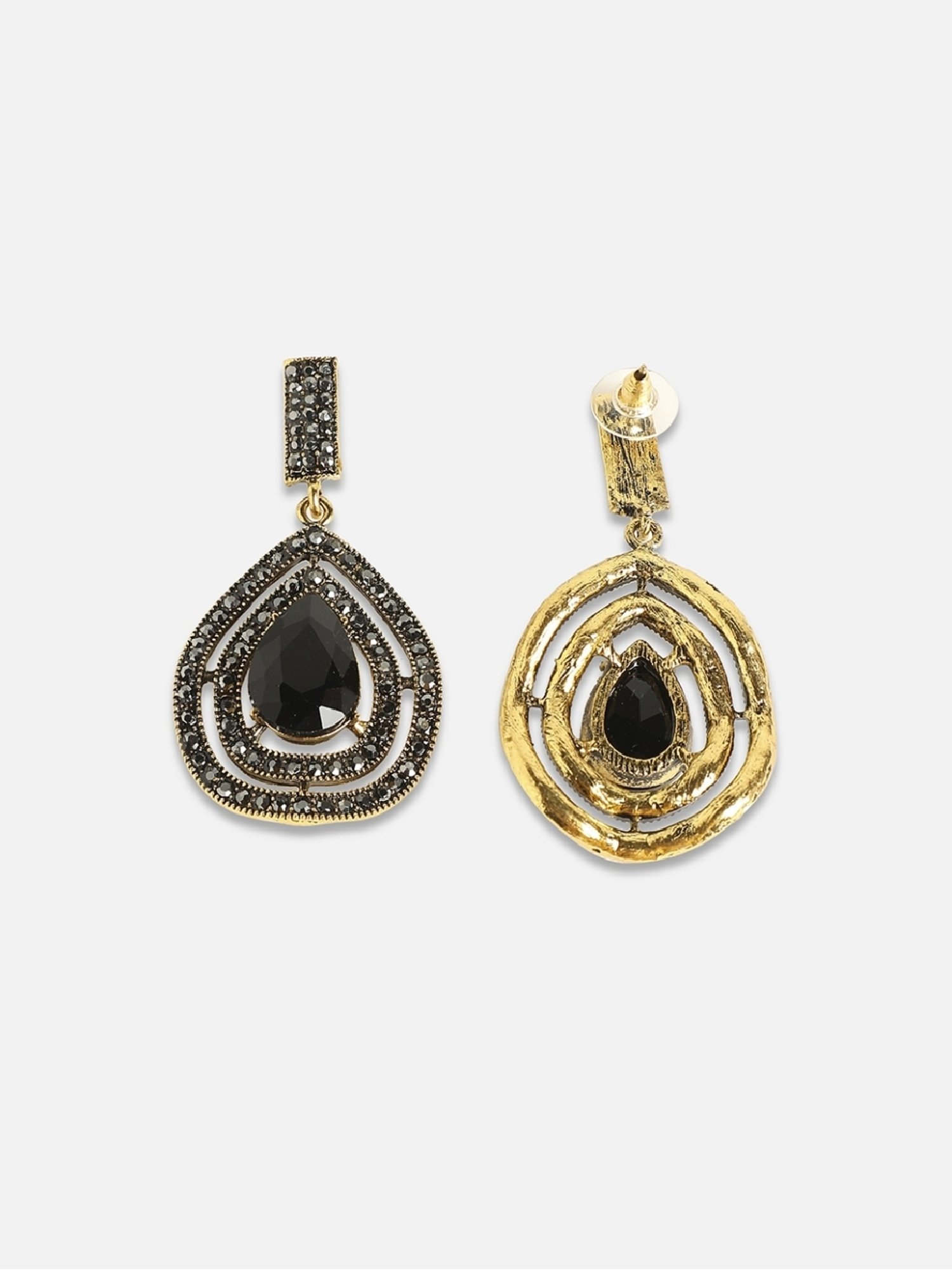 Sohi Women's Embellished Lined Teardrop Earrings  Carbon Black