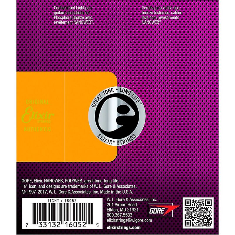 Elixir Phosphor Bronze Acoustic Guitar Strings with NANOWEB Coating, Light (.012-.053)