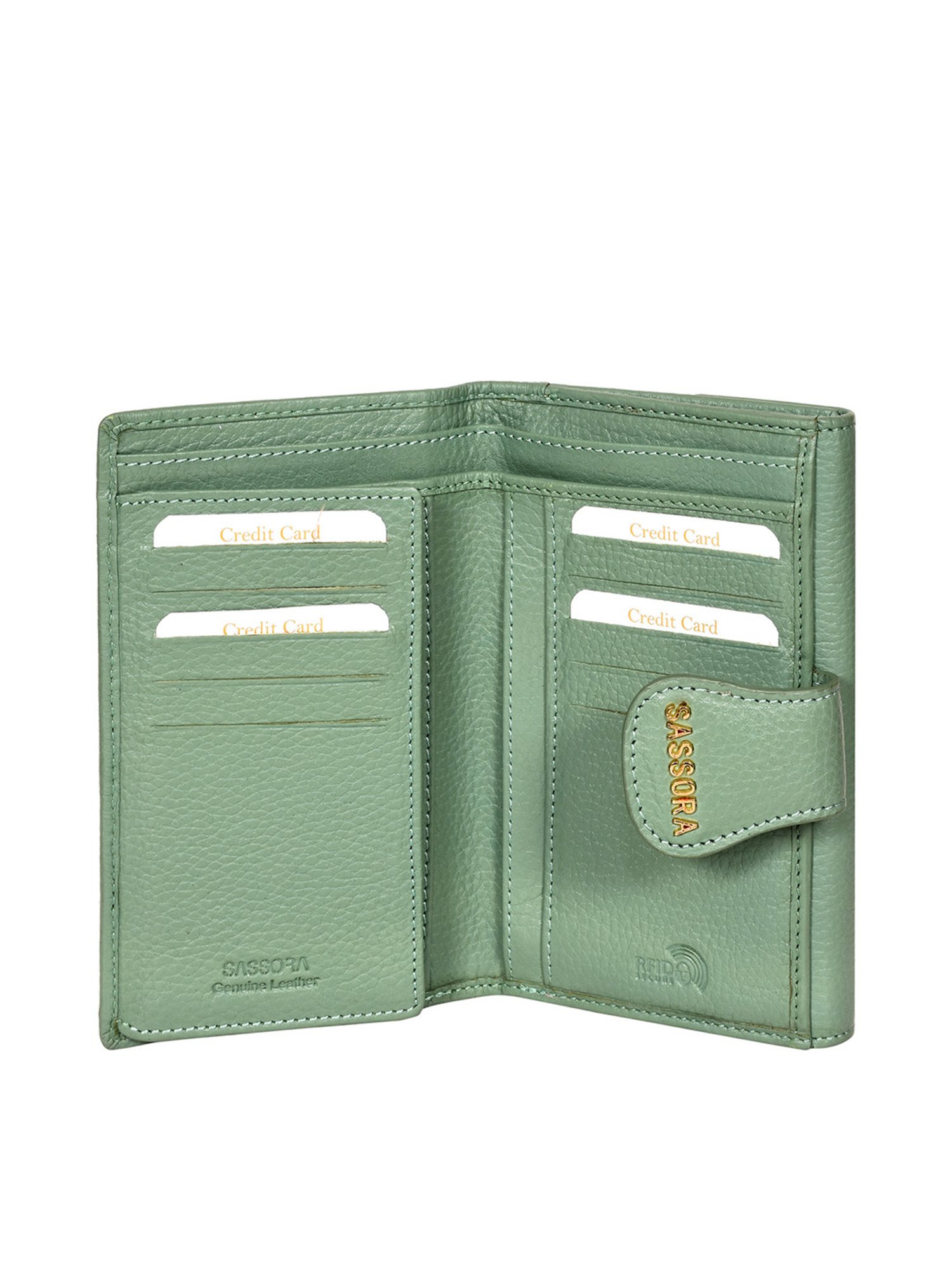 SASSORA Green Solid Rfid Bi-Fold Wallet for Women