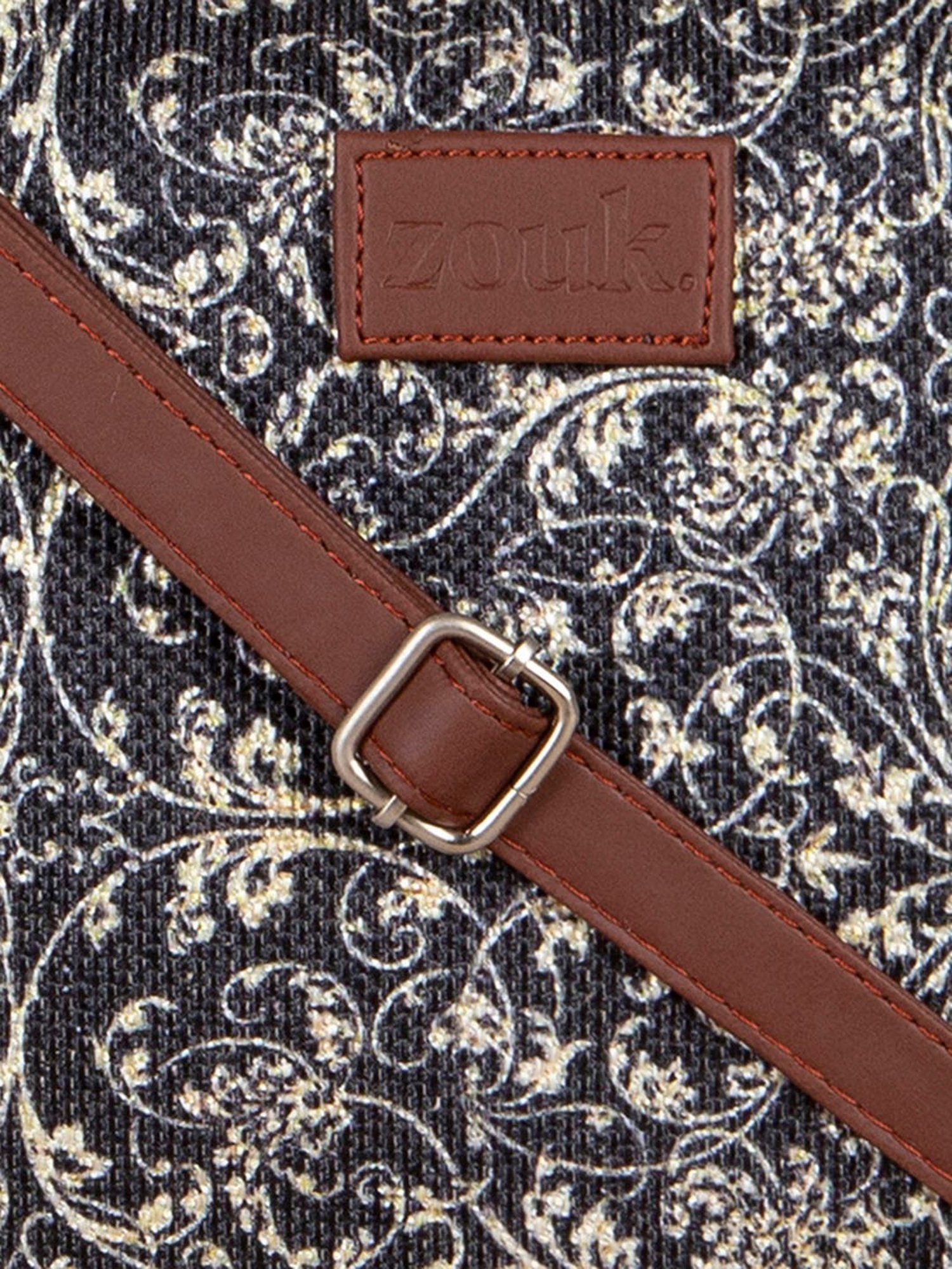 ZOUK Black Printed Medium Sling Handbag