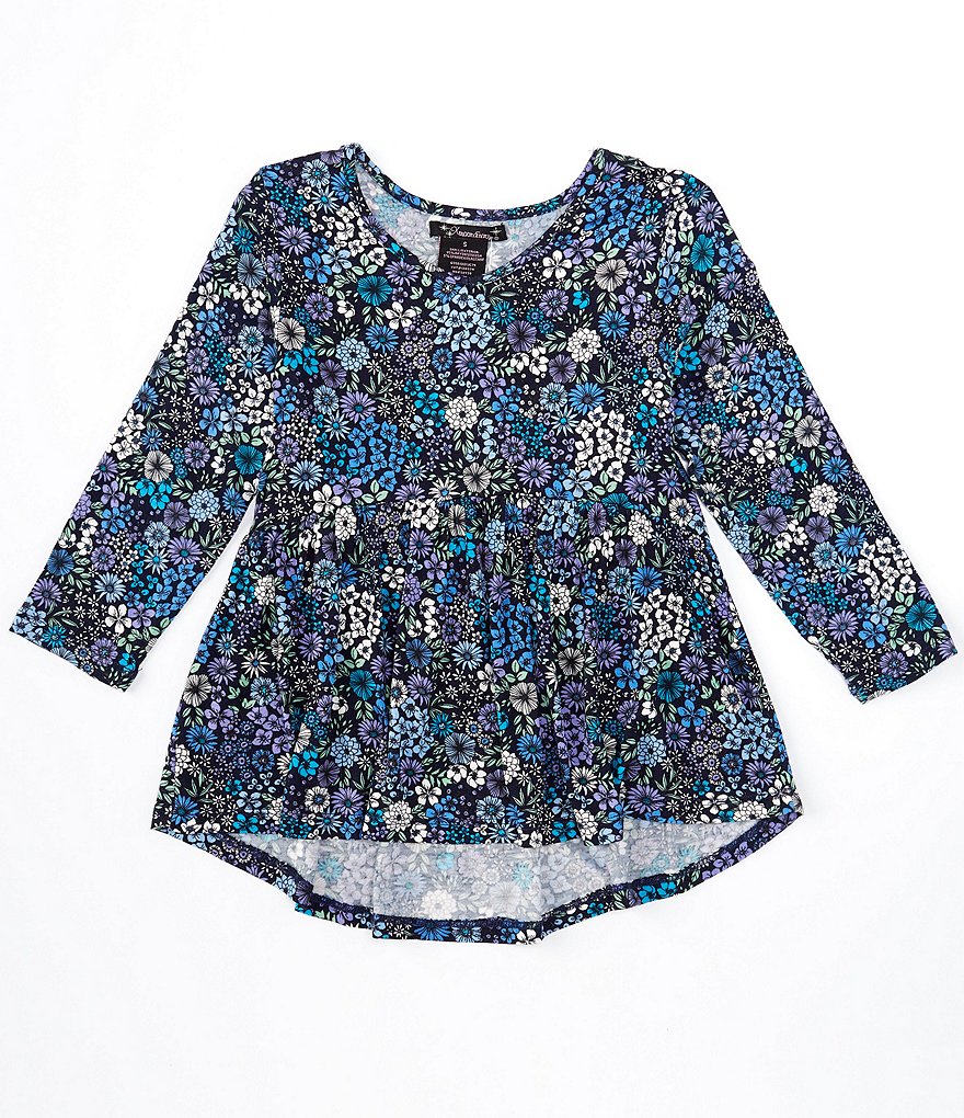 Xtraordinary Big Girls 7-16 3/4 Sleeve V-Neck Floral Printed Babydoll Top