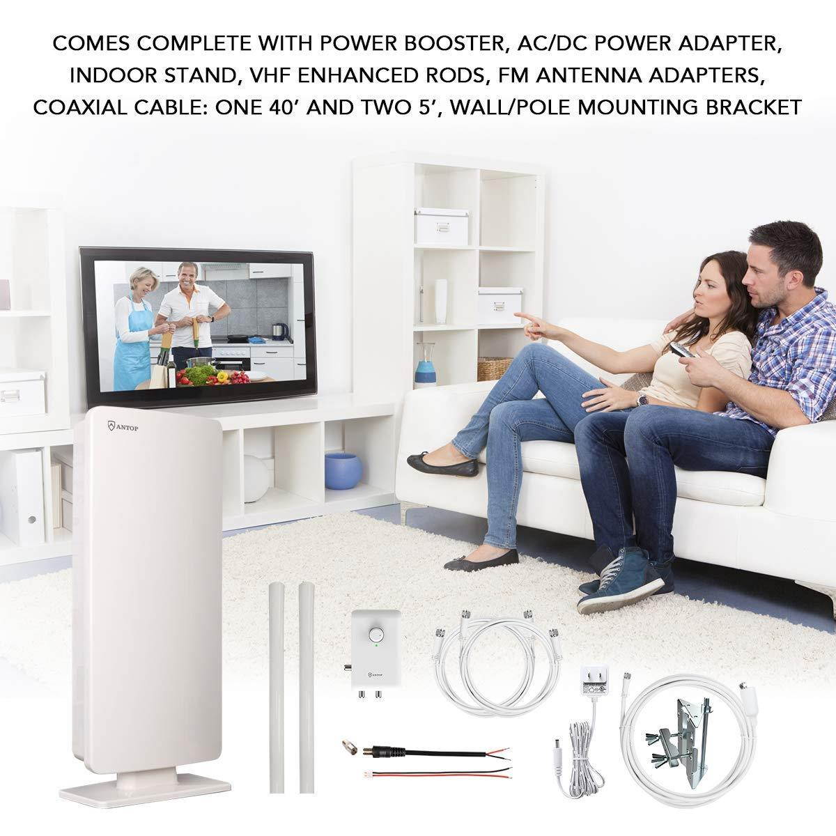 Antop at-800SBS HDTV&Fm Amplified Antenna with Noise-Free 4G LTE Filter & Smart Boost System for Dual Connectivity, Support TV and A Second Device(Tv, FM or OTA-Ready Streaming Device or Projector)