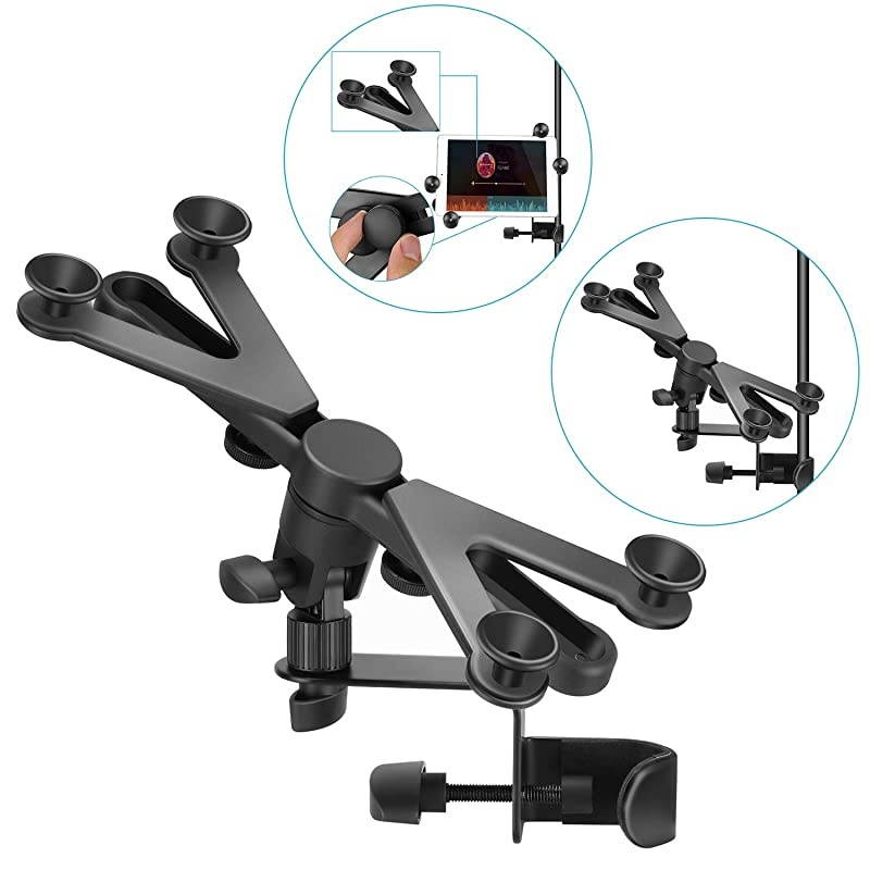 714 inches Adjustable Tablet Holder Mount with 360 Degree Swivel Clamp for Connecting with Microphone Stand Compatible with iPad iPad Pro iPad Air Google Nexus Samsung Galaxy
