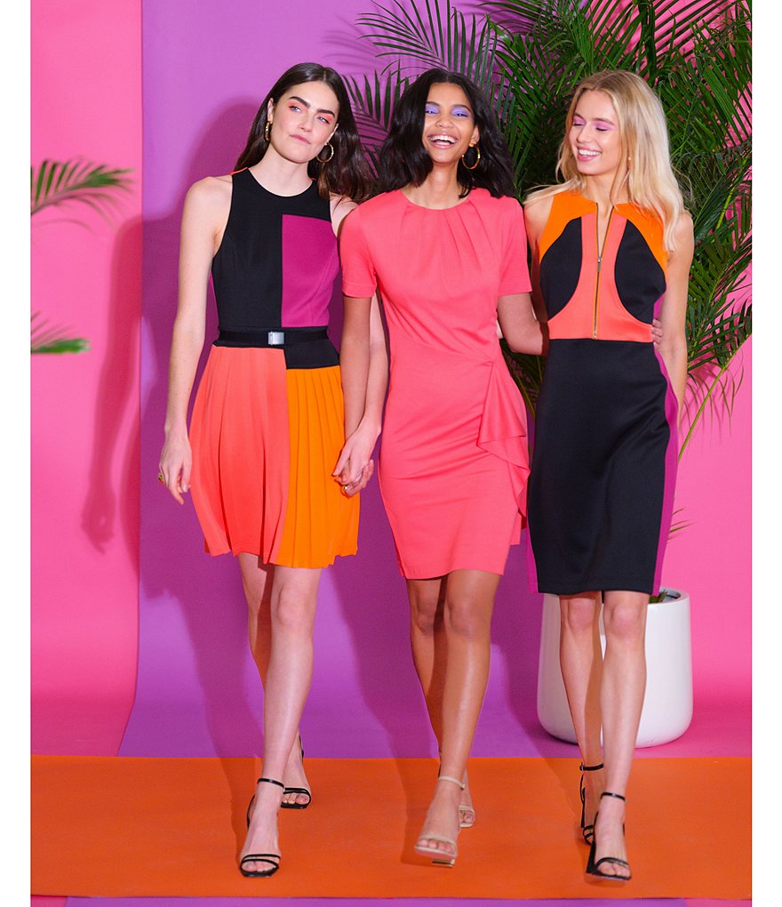 LDT Blaine Colorblock Jewel Neck Sleeveless Scuba Sheath Dress