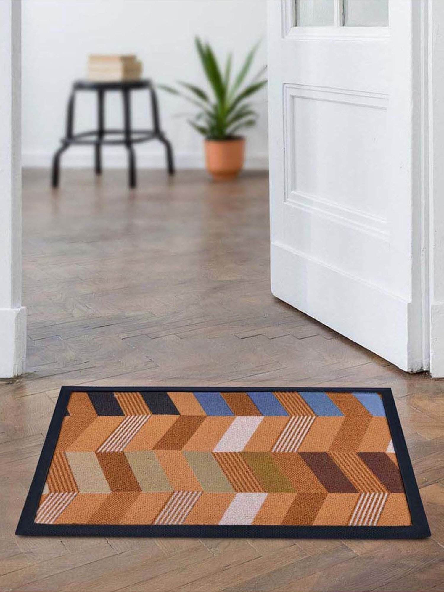 @home Brown Fiber Zig Zag Design Anti-Slip Door Mat