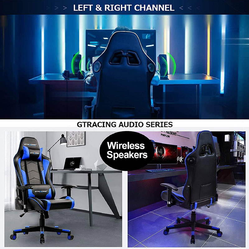 GTRACING Gaming Chair with Bluetooth Speakers Music Video Game Chair Audio Heavy Duty Computer Desk Chair GT890M-Blue