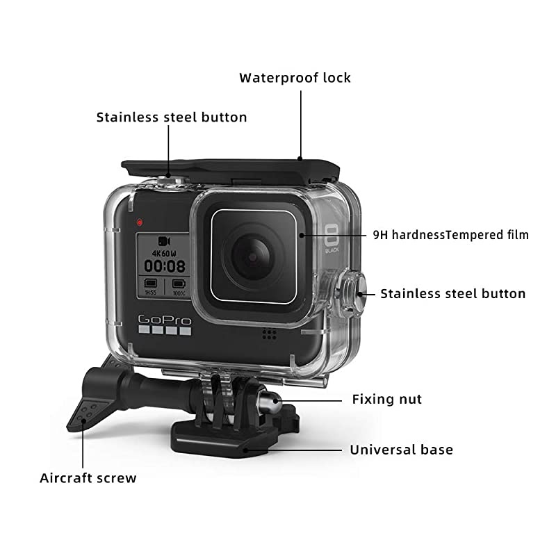 Waterproof Housing Case for GoPro Hero 7 White/Silver,Protective 45m Underwater Dive Case Shell with Replaceable Touch Back Cover for GoPro Camera Accessories