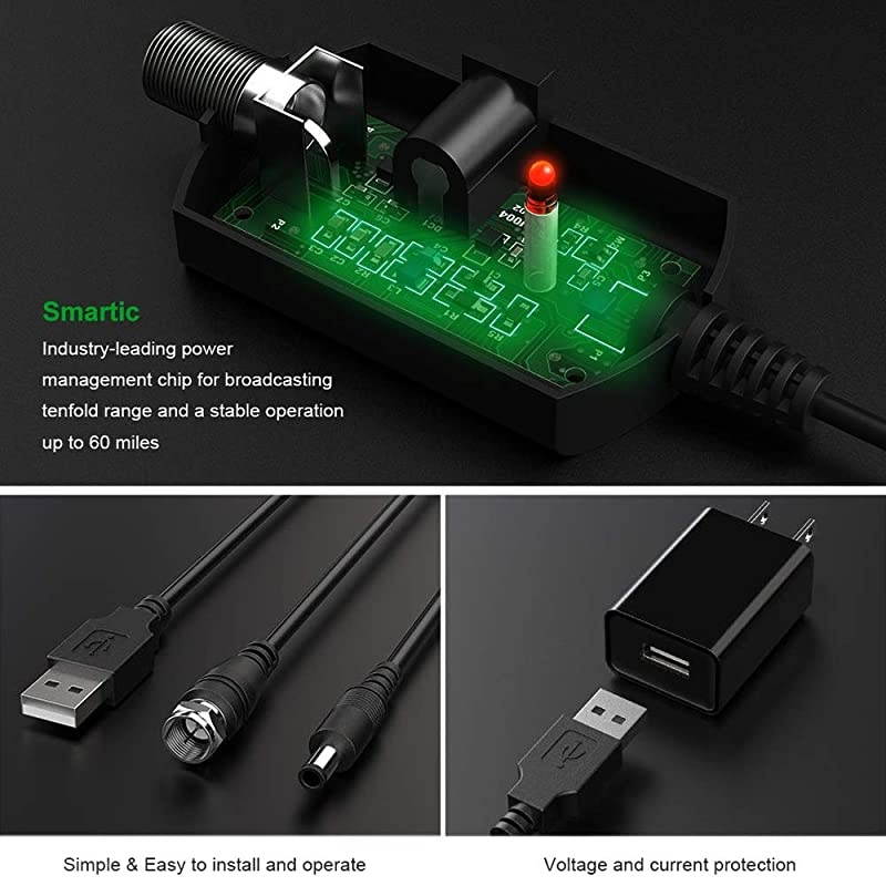 HD TV Antenna, Digital Indoor HDTV Antenna Up to 250 Mile Range, 4K 1080p VHF UHF Television Local Channels Detachable Signal Amplifier and 16.5ft Longer Coax Cable