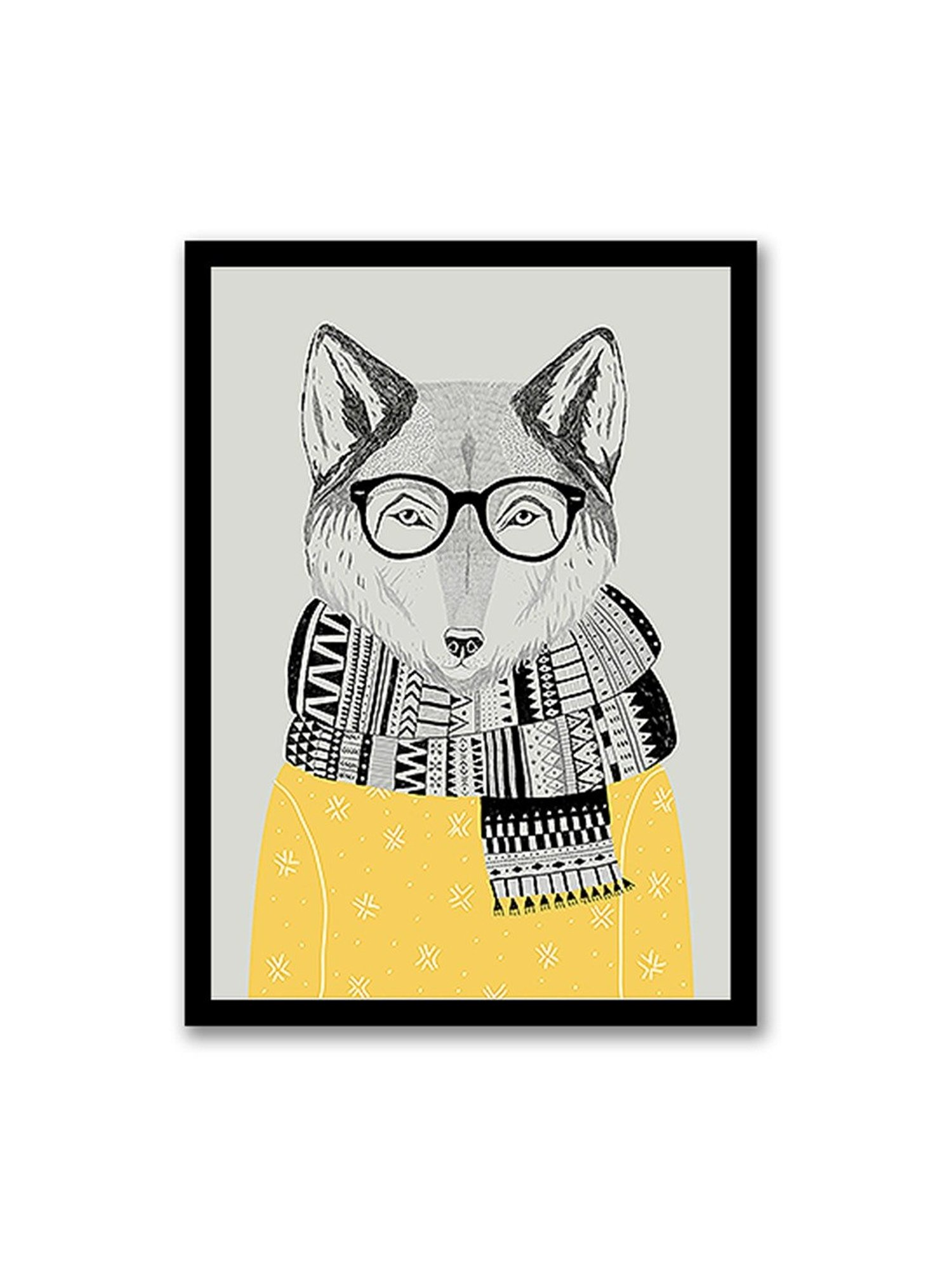 Art Street The Winter Wolf Pencil Printed Yellow Engineered Wood Wall Art Posters