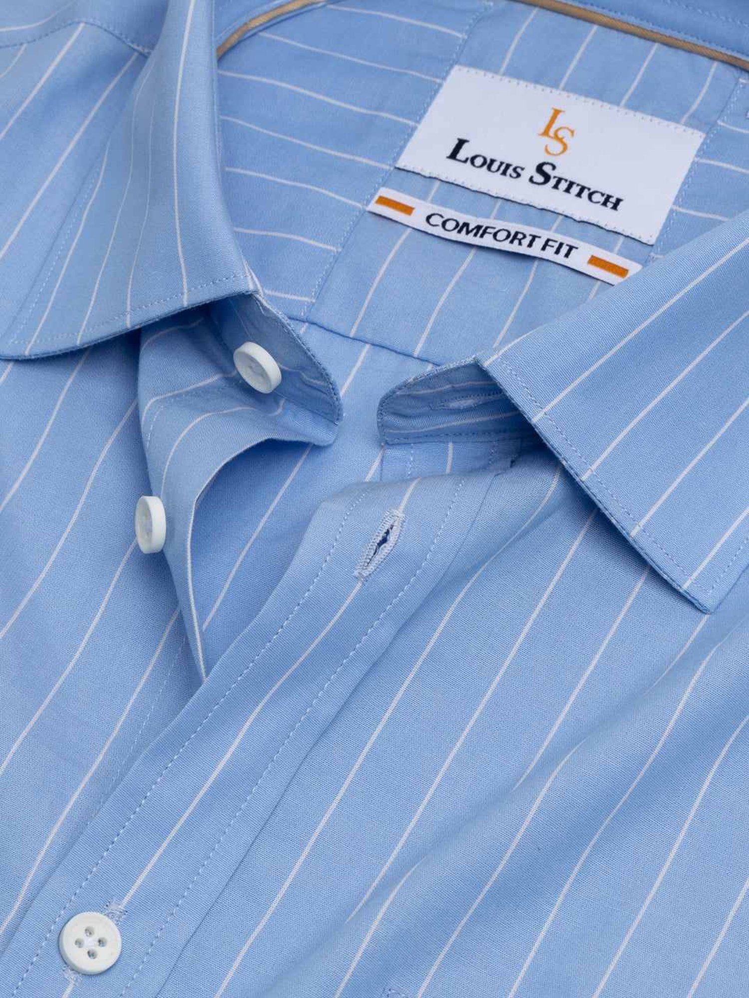 Louis Stitch Blue Cotton Regular Fit Striped Shirt