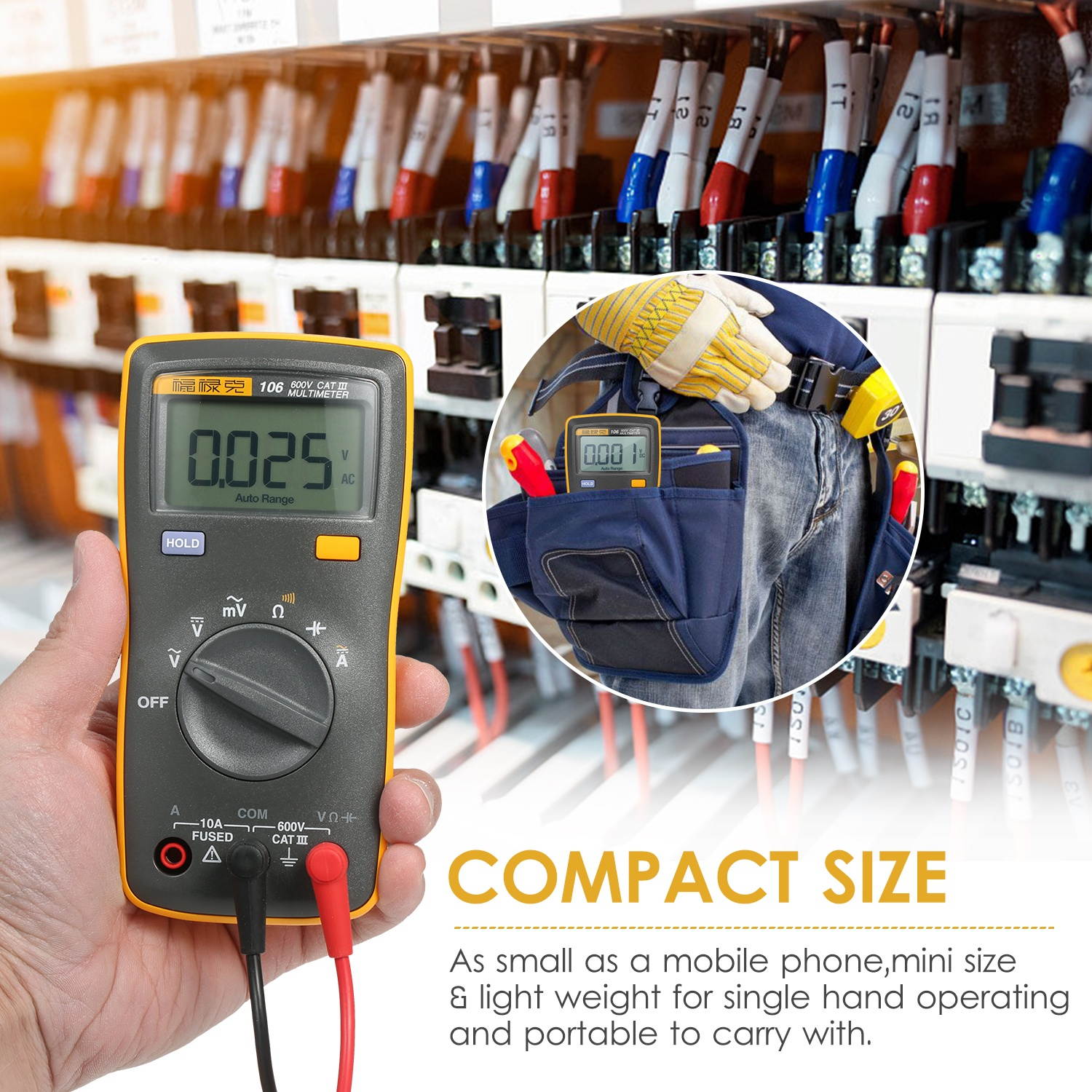 FLUKE 6000 Counts Mini Palm-sized Multimeter Digital Multimeter Handheld Voltmeter Portable Ammeter Voltage Meter Universal Meter Measuring AC/DC Voltage AC/DC Current Resistance Capacitance