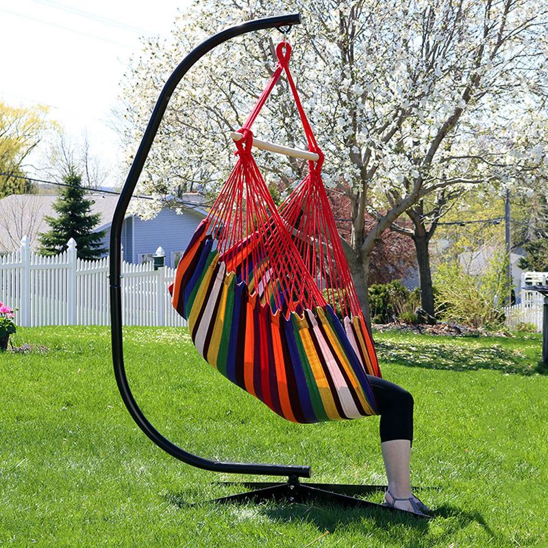 Sunnydaze Jumbo Extra Large Hanging Rope Hammock Chair Swing with C-Stand - 300 lb Weight Capacity - Sunset