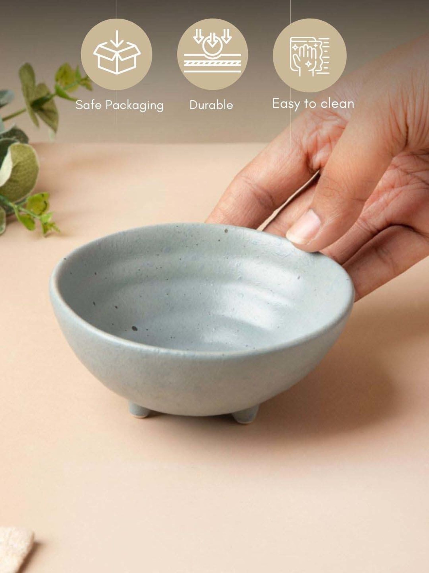 Nestasia Grey Food-Safe Matt Finish Round Ceramic Dessert Bowl with Legs, Microwave-Safe, 100ml
