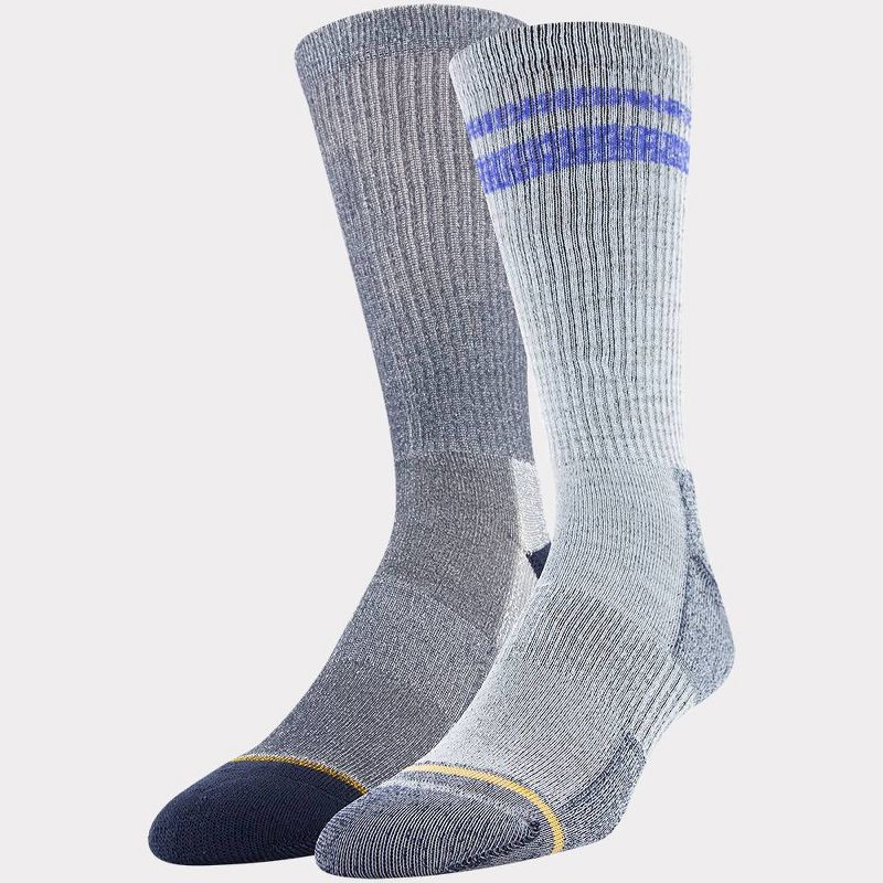 Signature Gold by GOLDTOE Men's Native Nomad Crew Fader Sport Stripe Socks 2pk - Peacoat 6-12.5