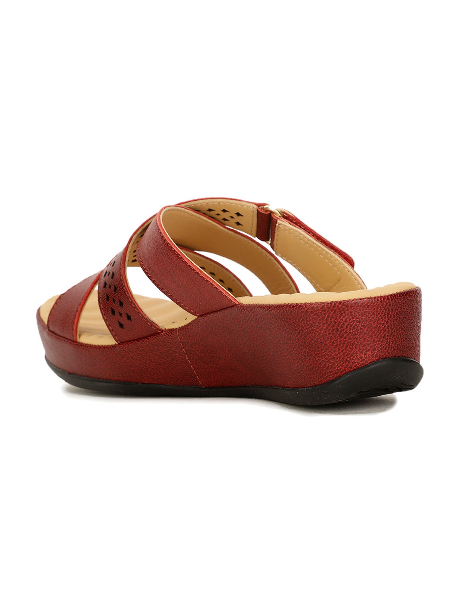 Scholl by Bata Women's LUNA Red Cross Strap Wedges