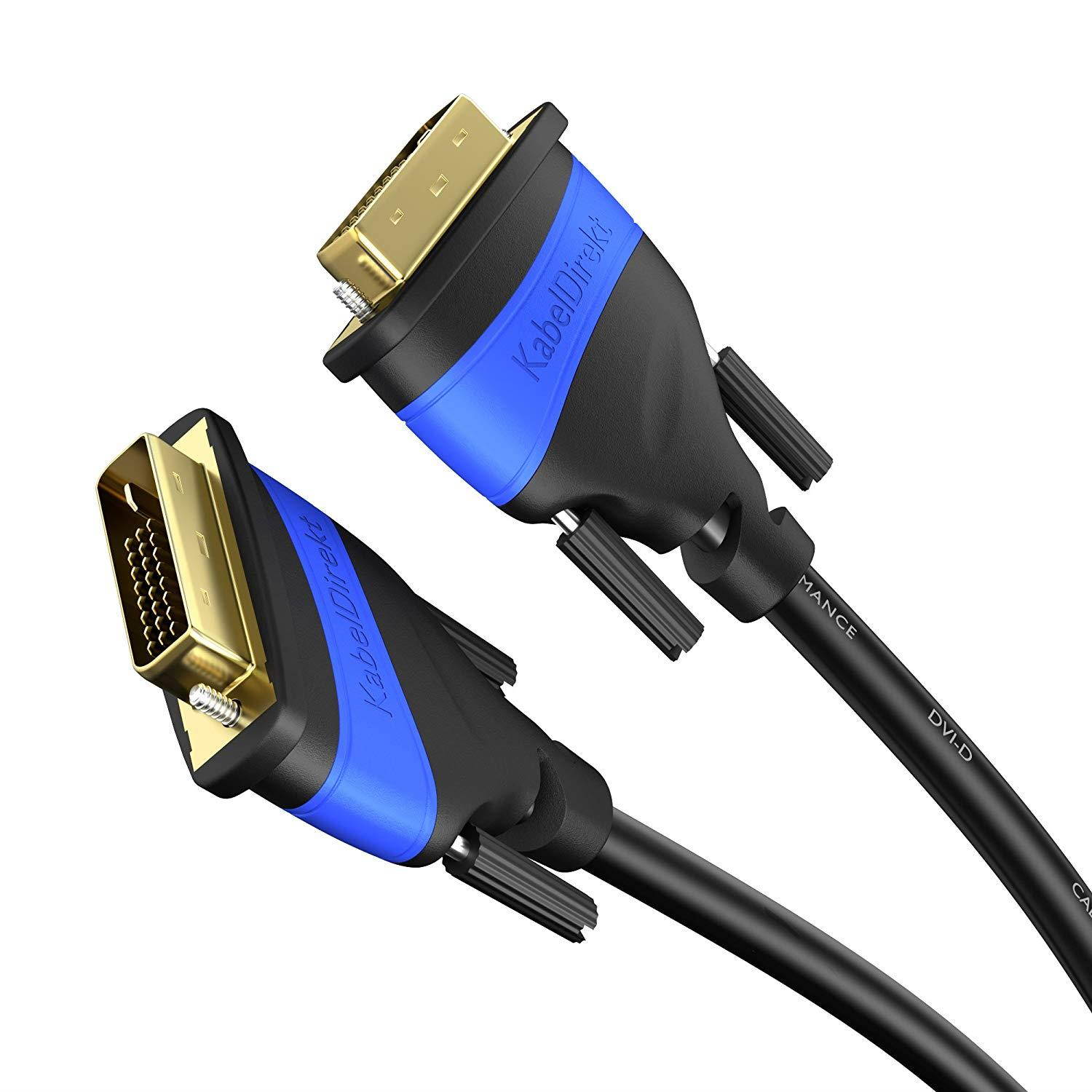 KabelDirekt DVI to DVI Dual Link Cable (10 ft) DVI-D 24+1 High Resolution (2560x1600) Digital Video Connection with Ferrite Core & Double Shielding - TOP Series