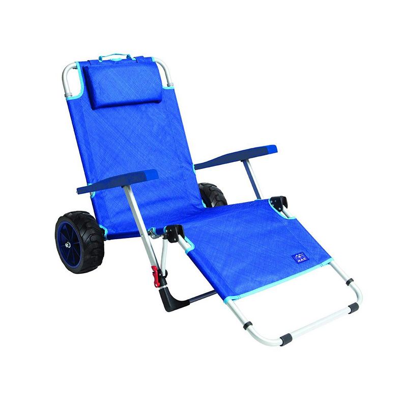Mac Sport 2-in-1 Outdoor Portable Beach Folding Lounger Chair and Wagon Pull Cart Basket with Locks and Wheels for the Beach and Camping, Blue